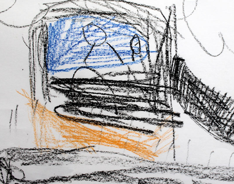 Disegno infantile di un uomo che manovra un mezzo di lavoro